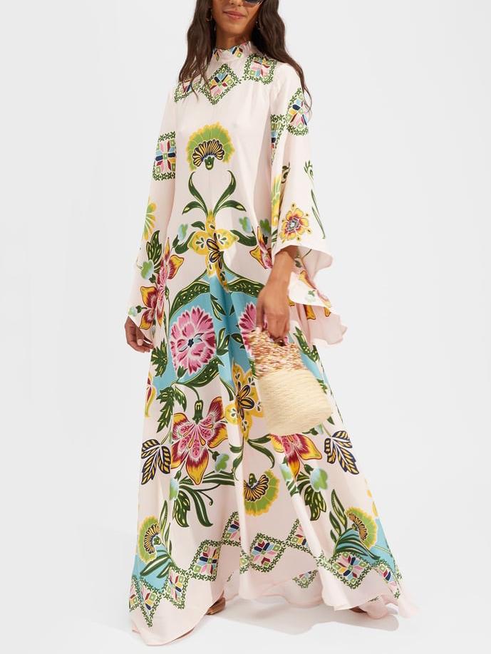 Womens Maxi Dress with Floral Print Relaxed Fit - BritishMode