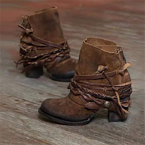 Womens Leather Ankle Boots with Comfort Block Heel - BritishMode
