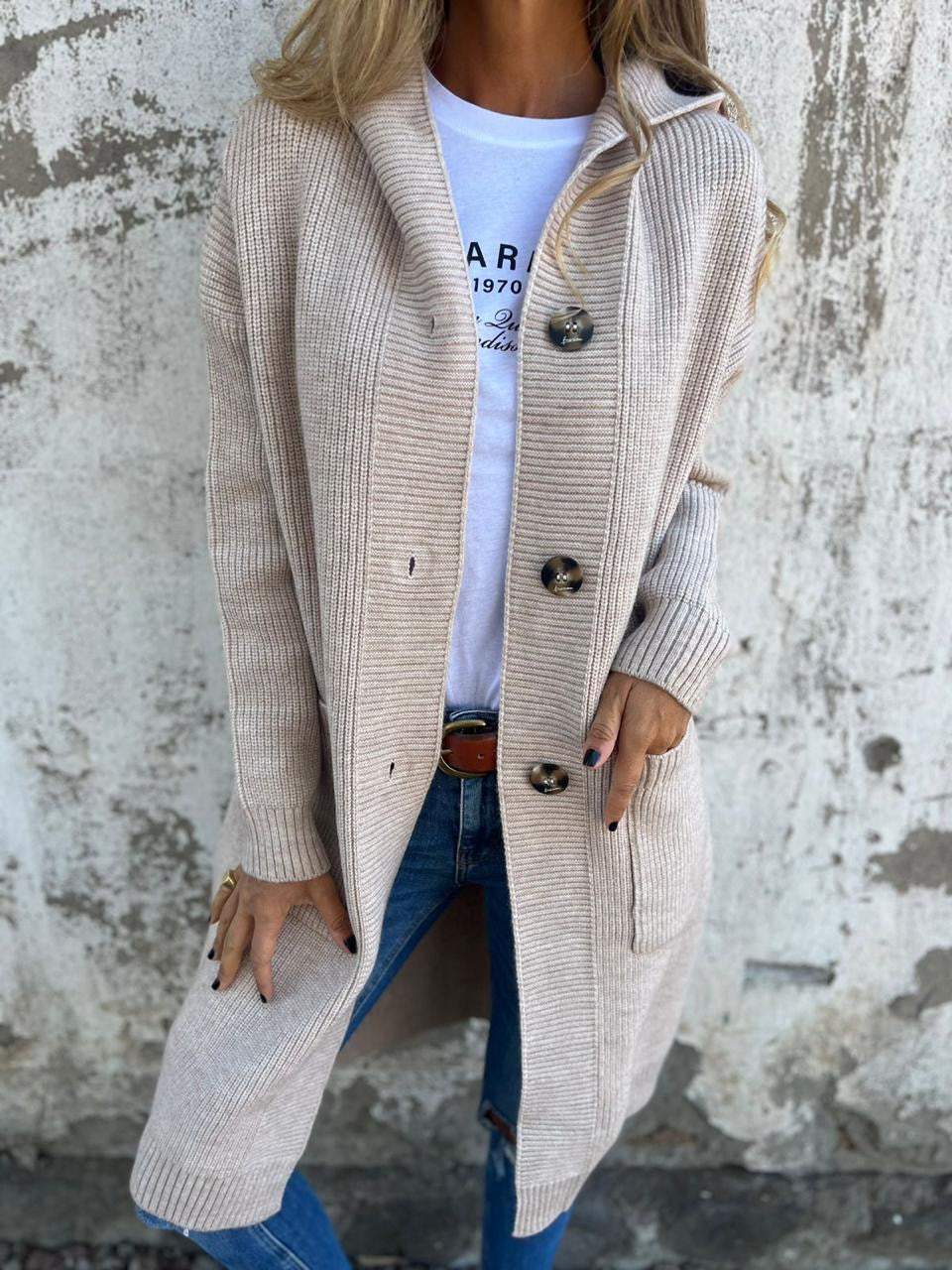 Womens Long Knit Cardigan with Buttons - BritishMode