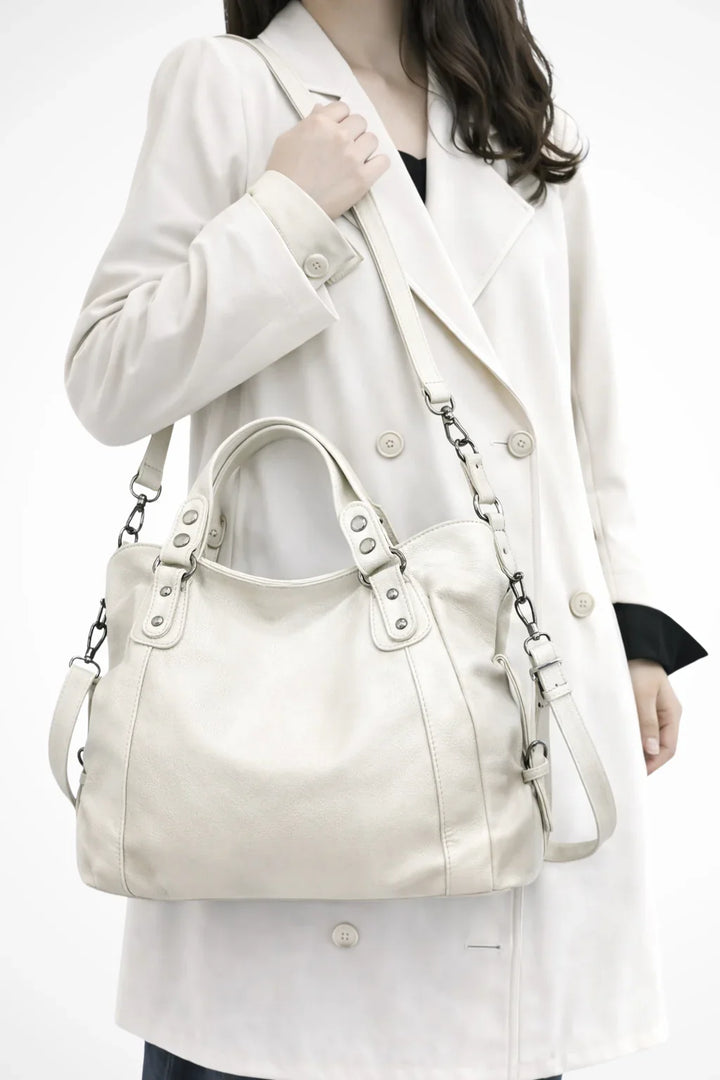 Womens Shoulder Handbag Studded Leather Top Handle Crossbody Strap - BritishMode