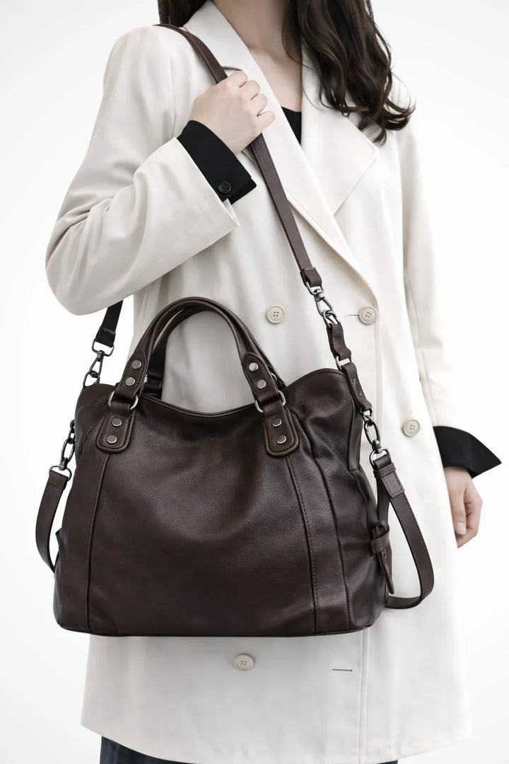 Womens Shoulder Handbag Studded Leather Top Handle Crossbody Strap