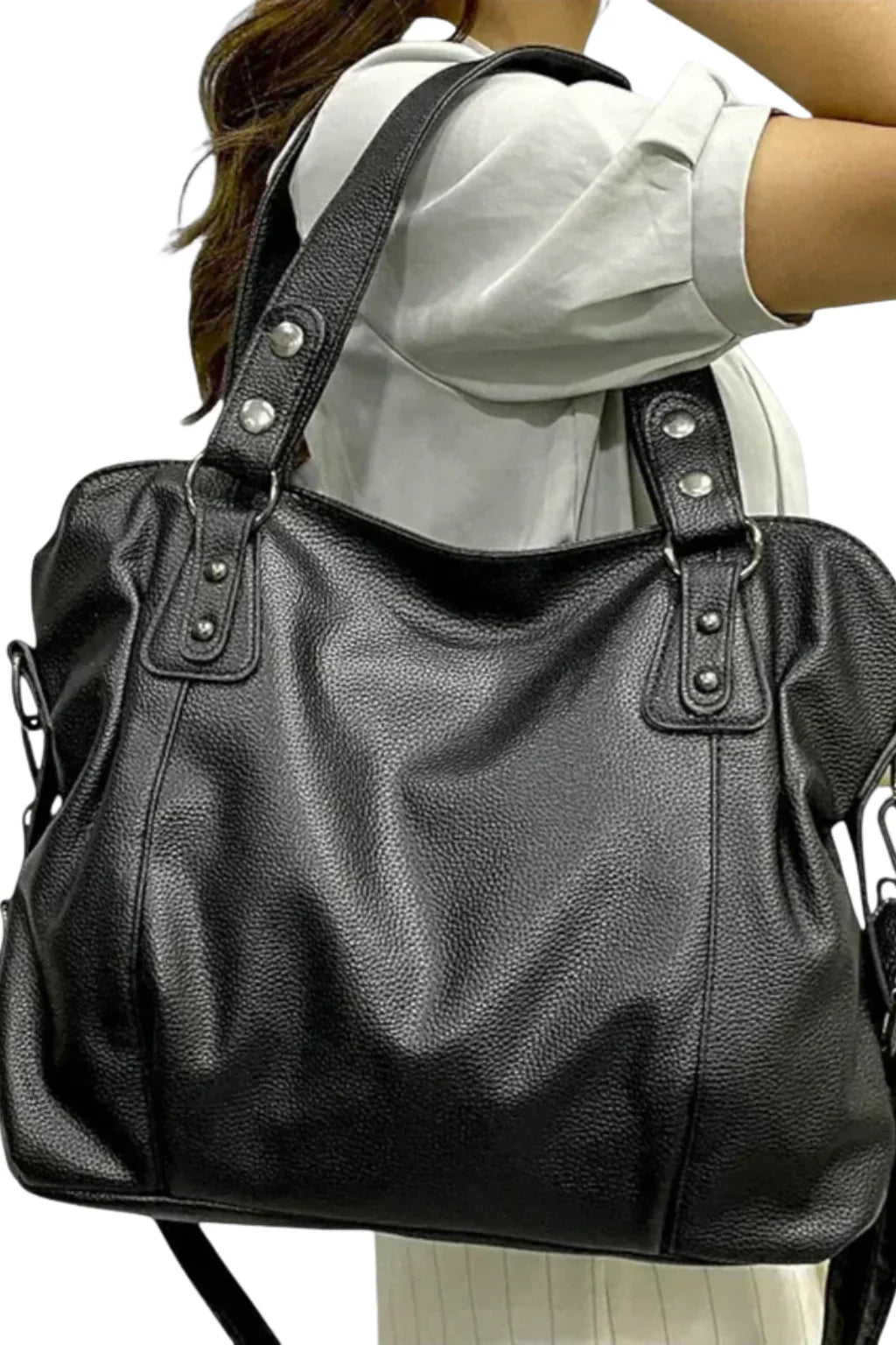 Womens Shoulder Handbag Studded Leather Top Handle Crossbody Strap