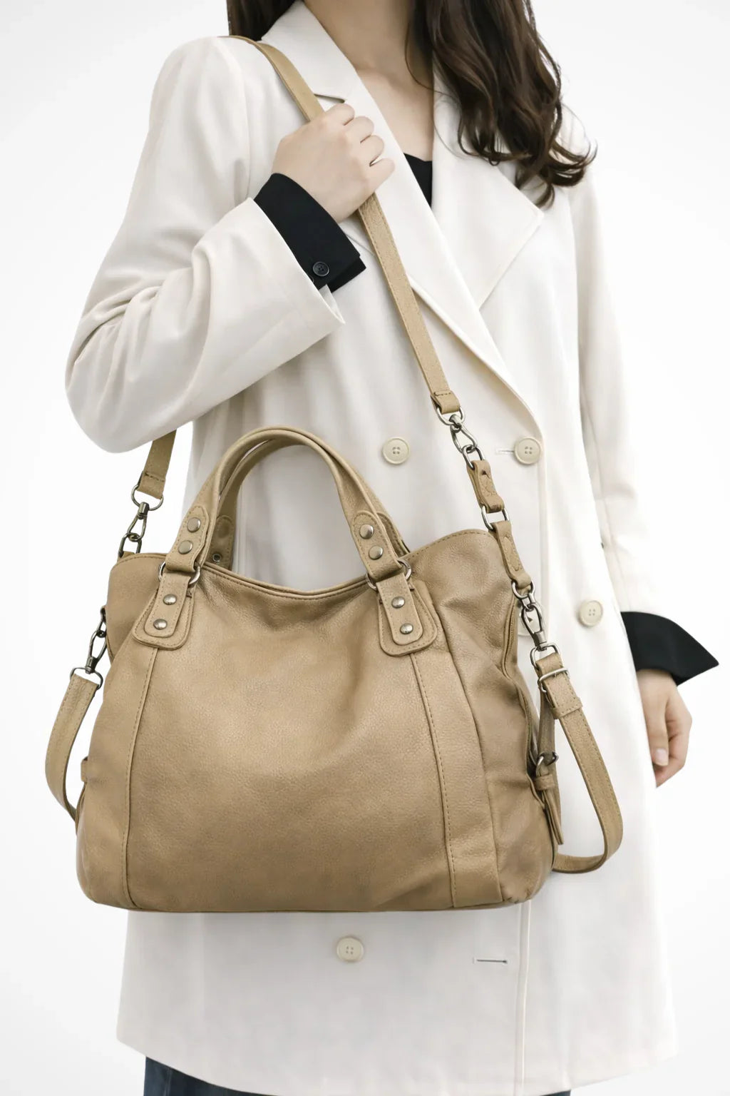 Womens Shoulder Handbag Studded Leather Top Handle Crossbody Strap