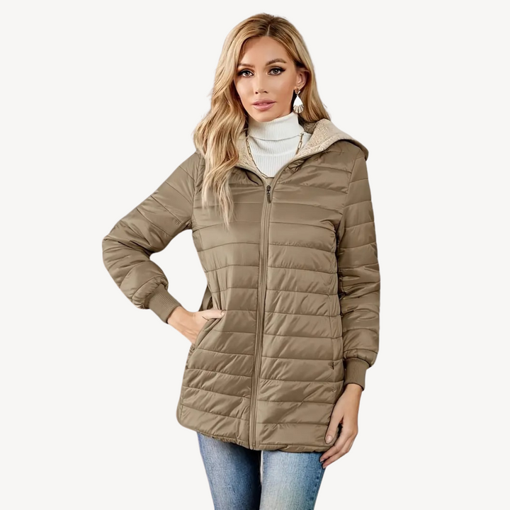 Womens Quilted Jacket with Faux Fur Lining Hooded