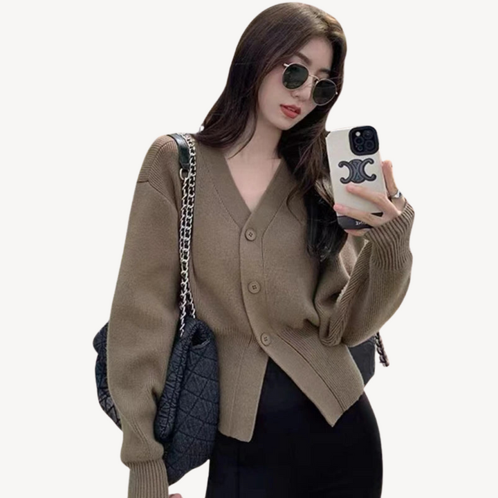 Womens Ribbed Cardigan Sweater with V-Neck