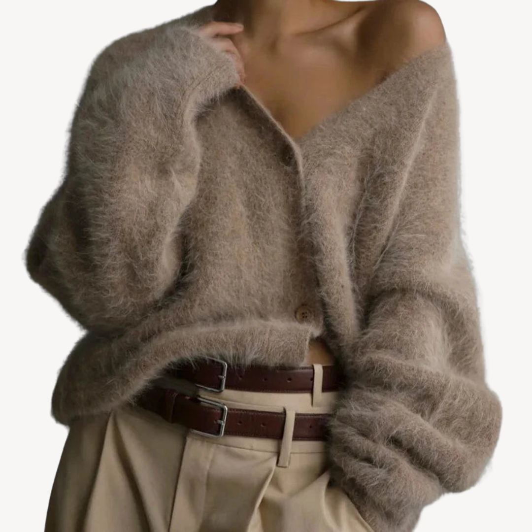 Womens Fluffy Cardigan Button Front Knit