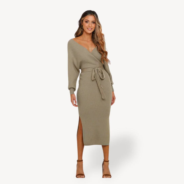 Womens Knit Wrap Dress Long Sleeve
