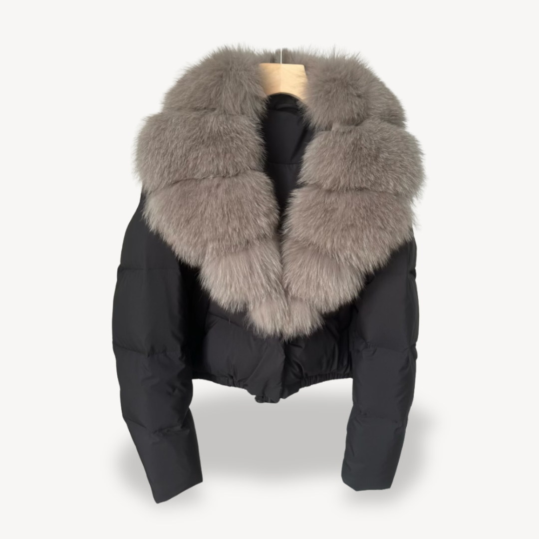 Womens Puffer Jacket with Faux Fur Collar Winter Fit