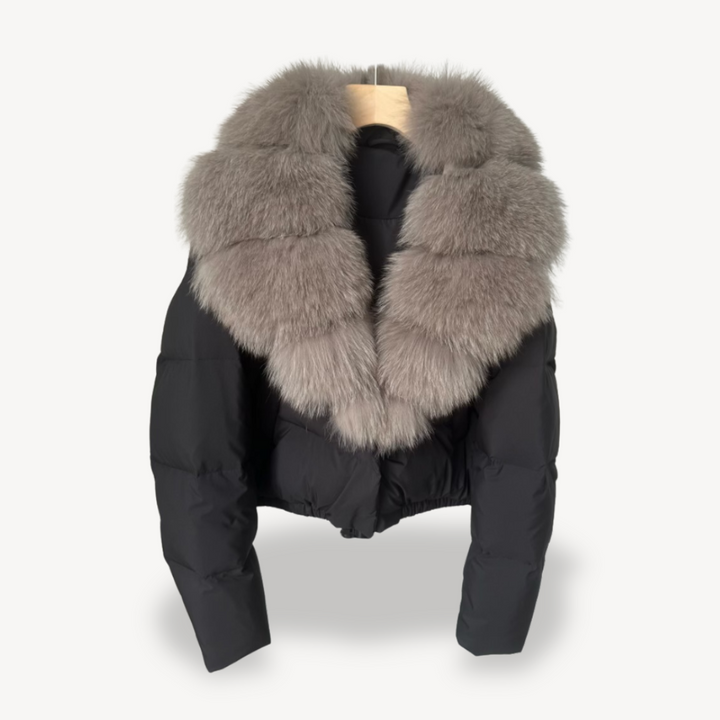 Womens Puffer Jacket with Faux Fur Collar Winter Fit