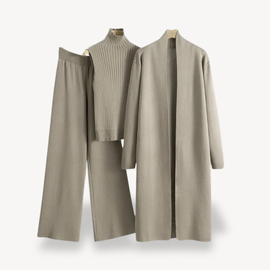 Womens Ribbed Knit Set Three-Piece Comfortable Fit