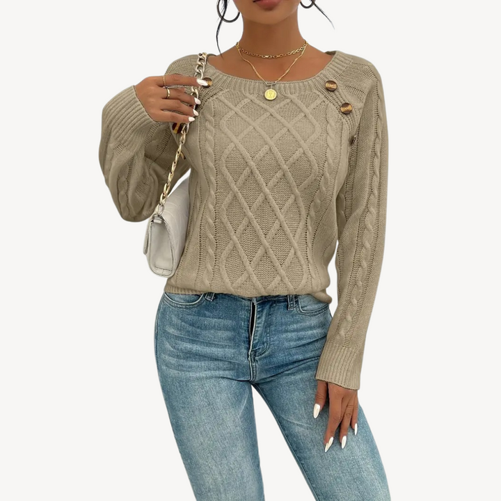 Womens Sweater with Button Detail Crewneck