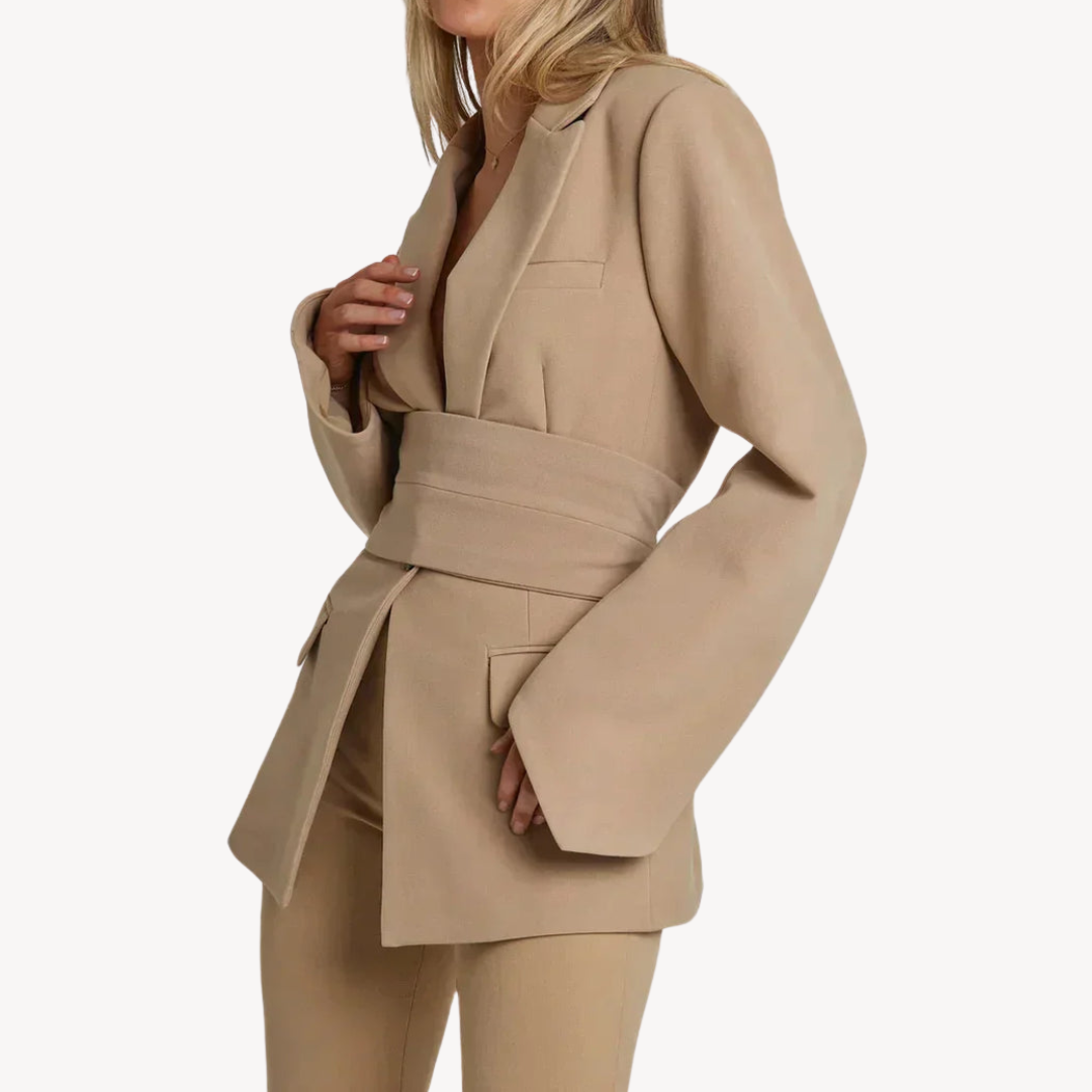 Womens Blazer with Belt Tailored Suit Jacket