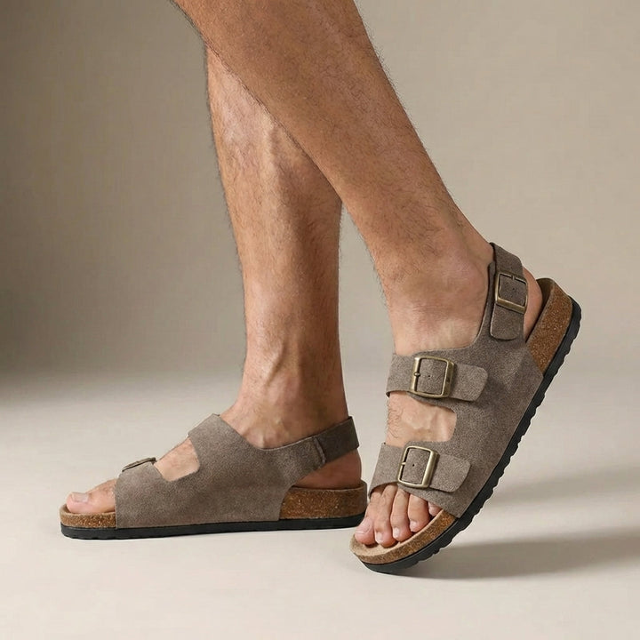 Mens Orthopedic Slingback Sandals Cork Sole Buckle Closure - BritishMode