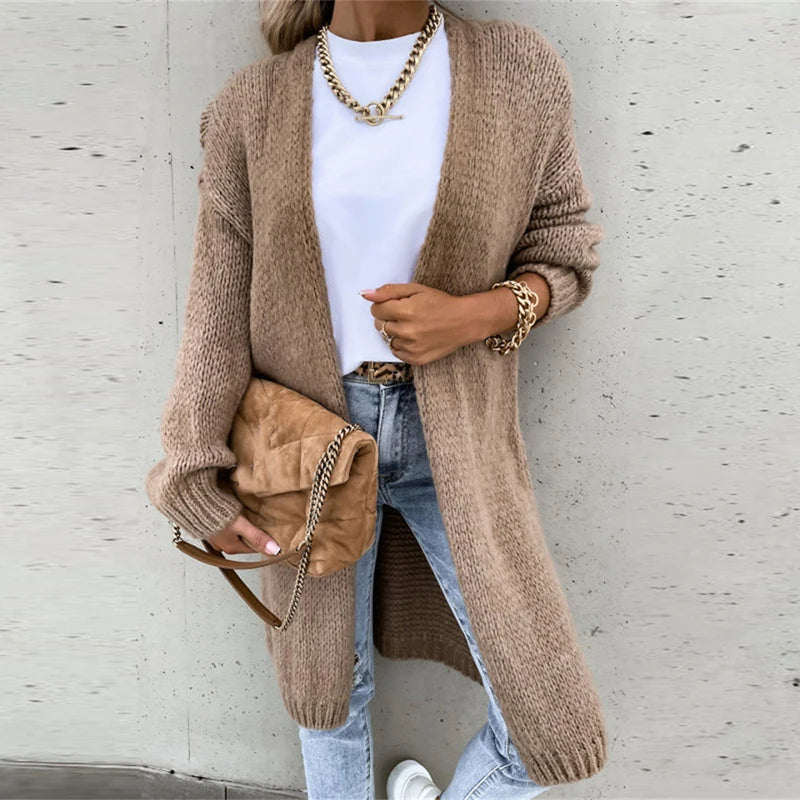 Womens Cashmere Cardigan Mid-Length Warm Fit - BritishMode