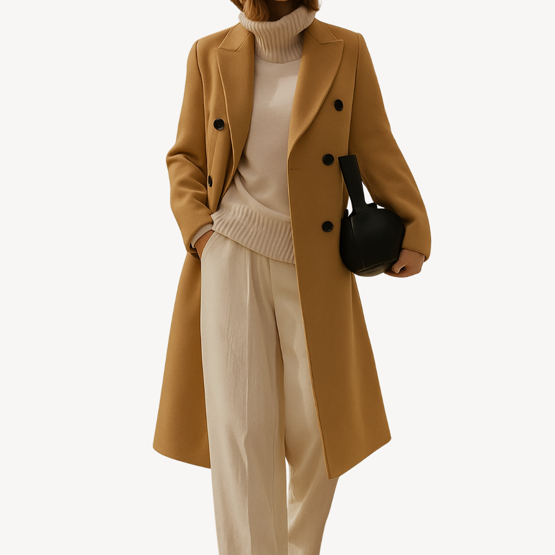 Womens Double-Breasted Coat Wool Blend Classic Fit