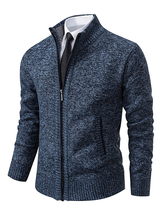 Mens Ribbed Knit Sweater Jacket Cozy Fit