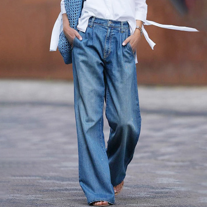 Womens Wide Leg Jeans Denim Comfortable Fit - BritishMode