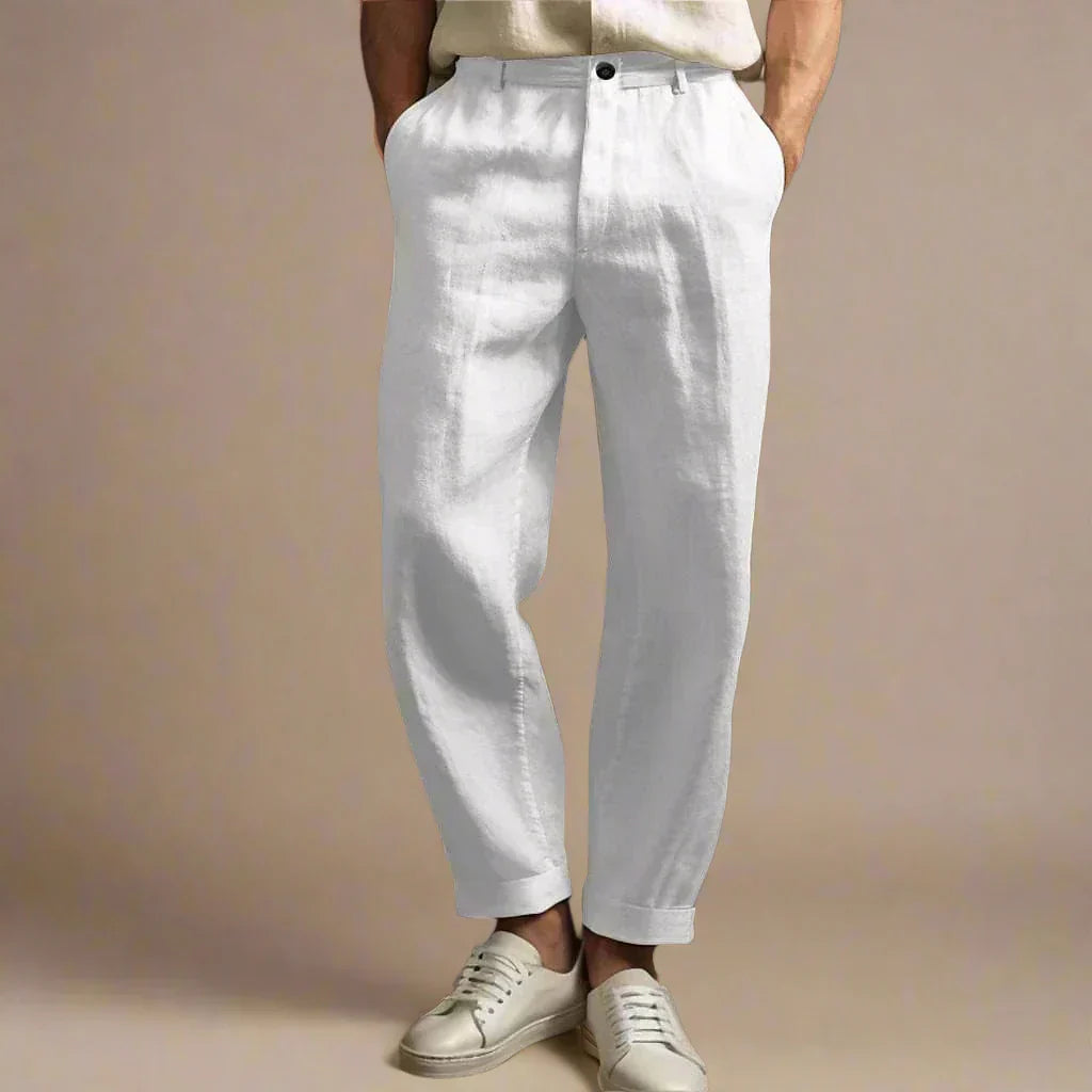 Mens Casual Linen Look Trousers Relaxed Breathable Fit