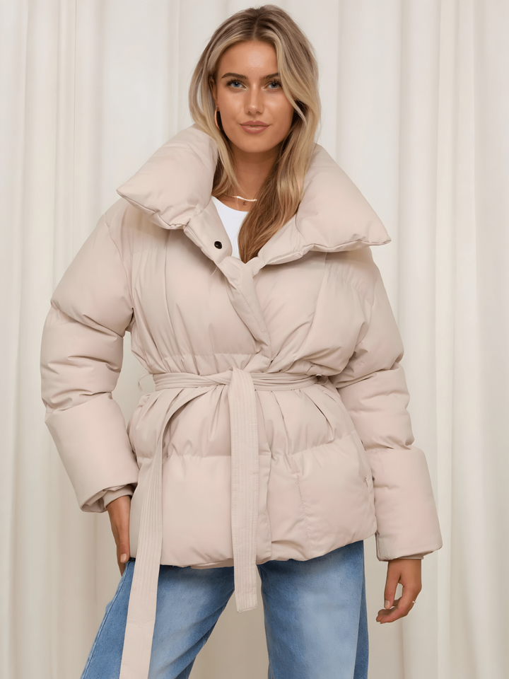 Womens Puffer Coat with Belt Insulated Warm Fit - BritishMode