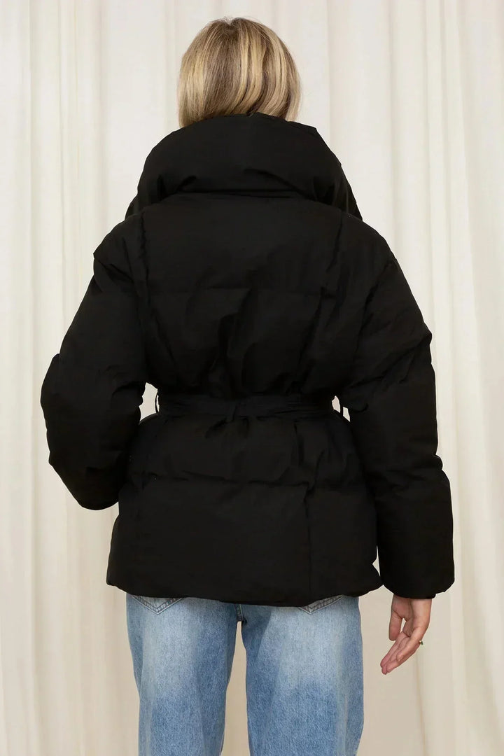 Womens Puffer Coat with Belt Insulated Warm Fit