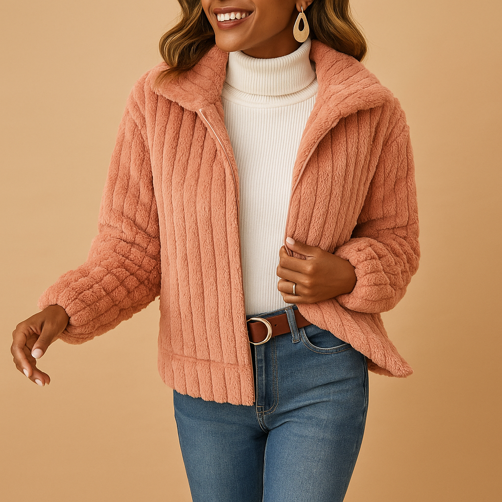 Womens Long Fleece Jacket High Collar Relaxed Fit