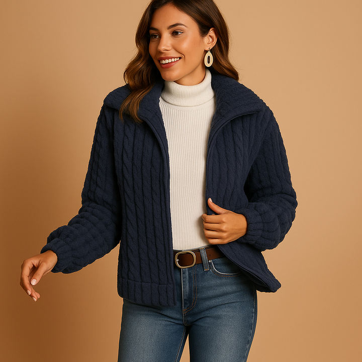 Womens Long Fleece Jacket High Collar Warm Fit