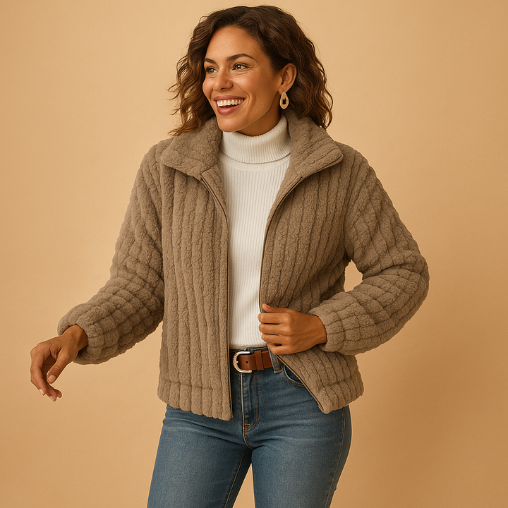 Womens Long Fleece Jacket High Collar Warm Fit