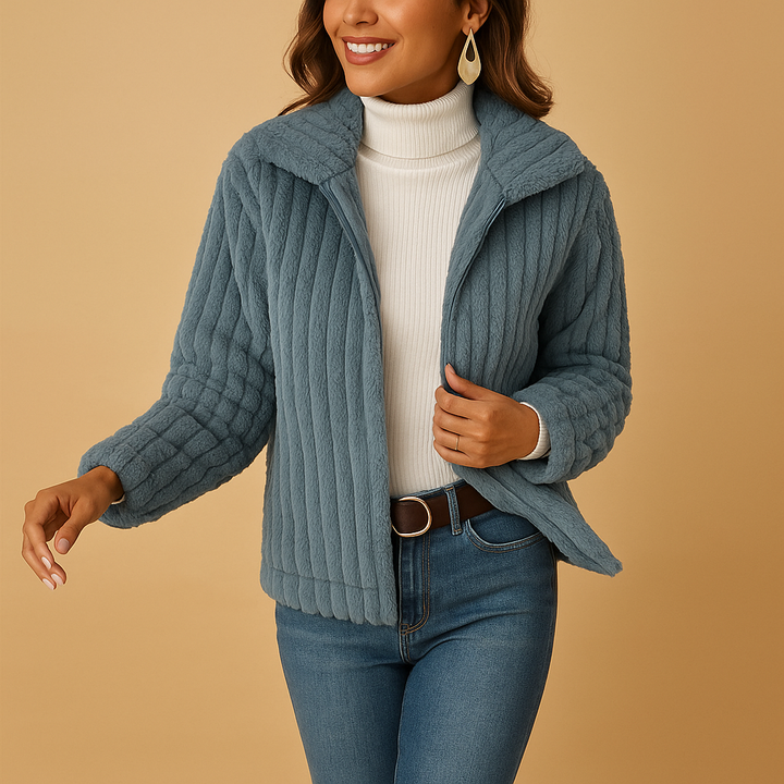 Womens Long Fleece Jacket High Collar Relaxed Fit