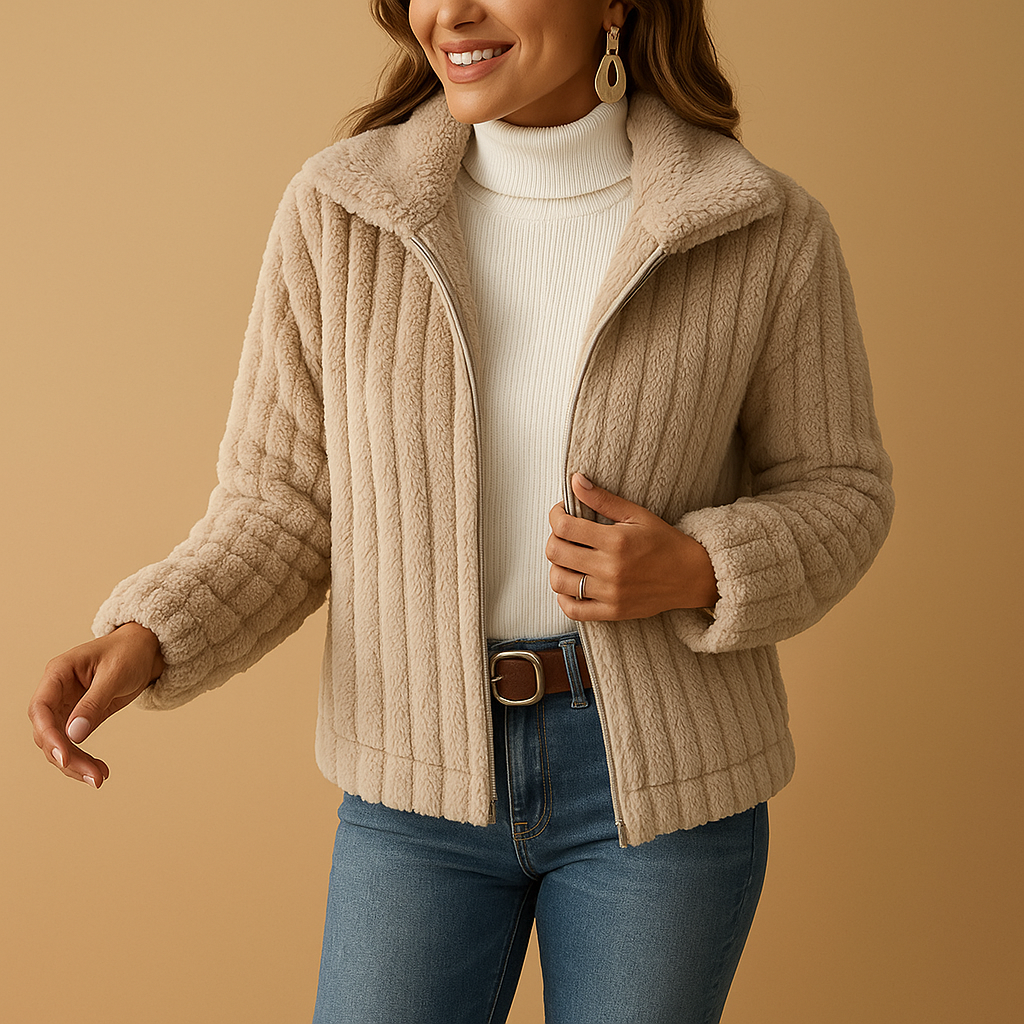 Womens Long Fleece Jacket High Collar Relaxed Fit - BritishMode