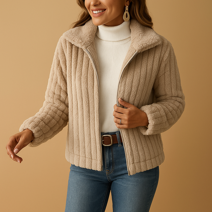 Womens Long Fleece Jacket High Collar Warm Fit - BritishMode