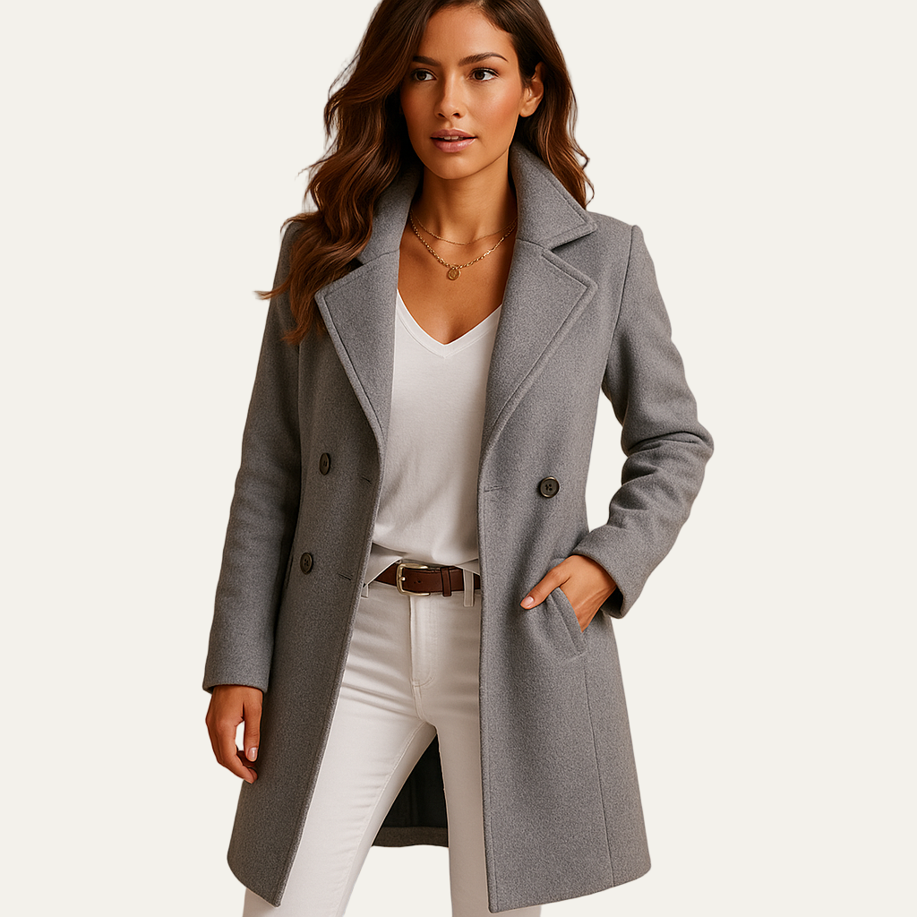 Womens Mid-Length Peacoat Double Breasted Wool Blend - BritishMode