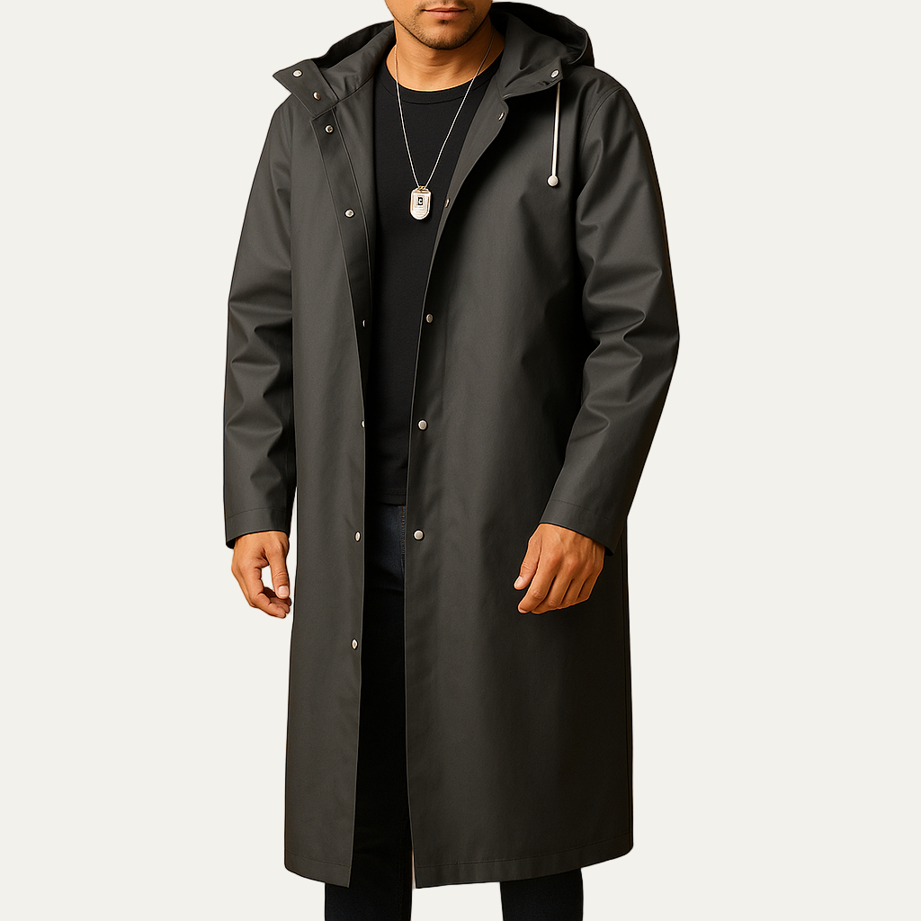Mens Full-Length Raincoat with Hood Waterproof - BritishMode