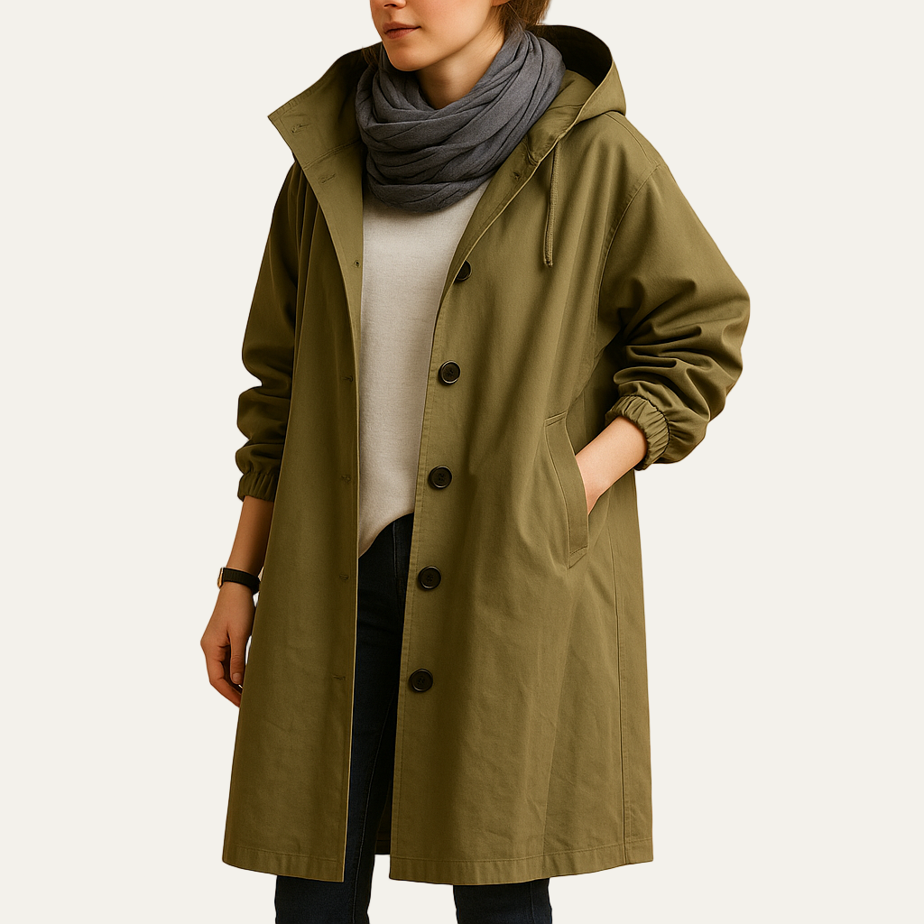 Womens Mid-Length Parka with Hood and Funnel Neck - BritishMode