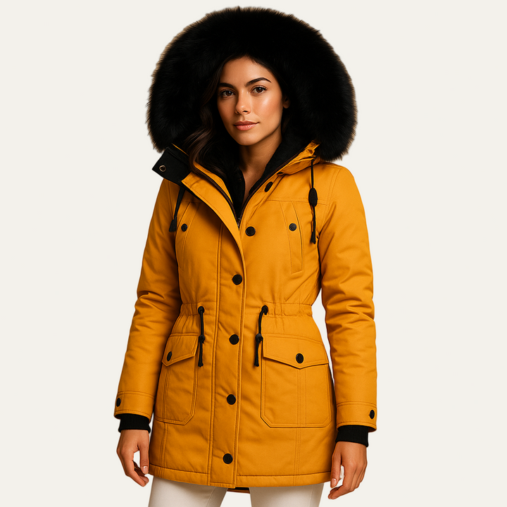 Womens Faux Fur Hooded Parka Cinched Waist - BritishMode