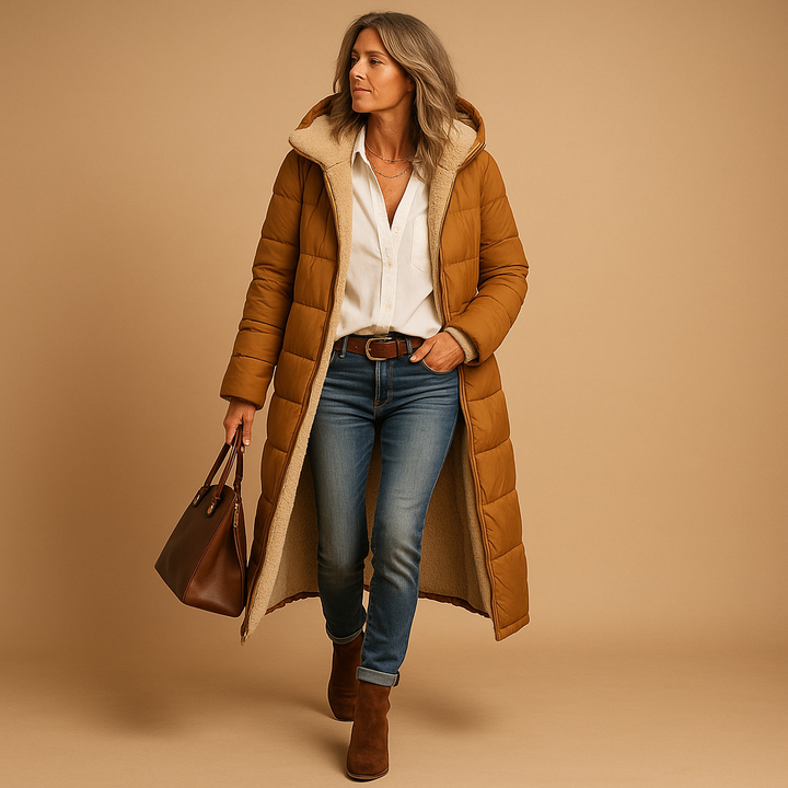 Womens Long Quilted Padded Coat Warm Insulated