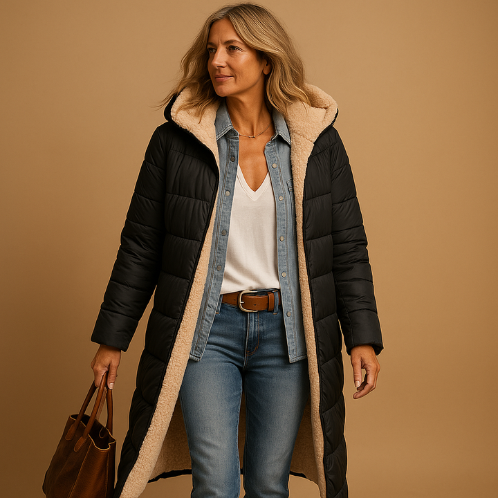 Womens Long Quilted Padded Coat Warm Insulated - BritishMode