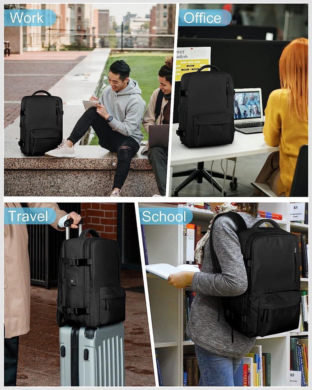 Unisex Travel Backpack Waterproof with Shoe Compartment USB Port
