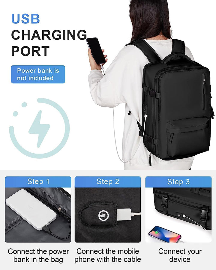 Unisex Travel Backpack Waterproof with Shoe Compartment USB Port