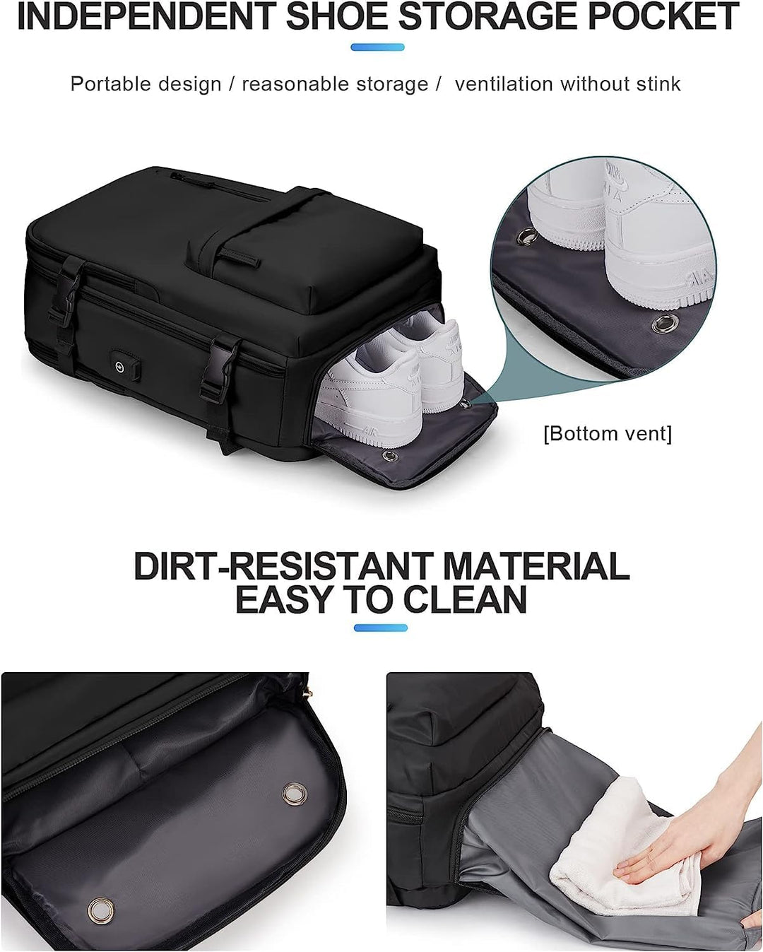 Unisex Travel Backpack Waterproof with Shoe Compartment USB Port