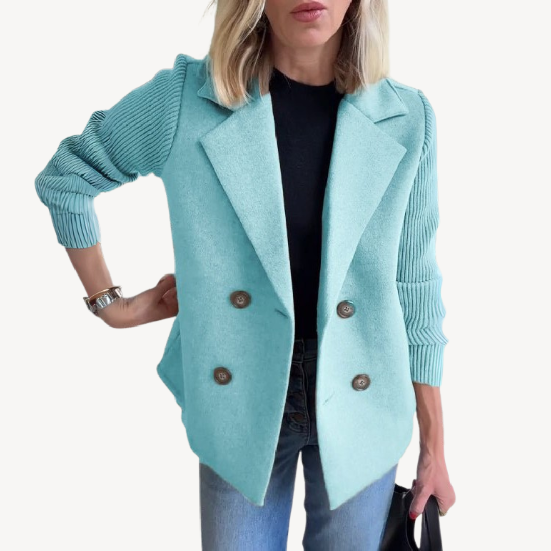 Womens Knit Wool Blend Blazer Double-Breasted Fit