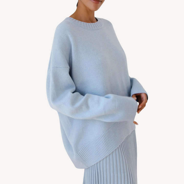 Womens Oversized Wool Blend Knit Sweater Crew Neck