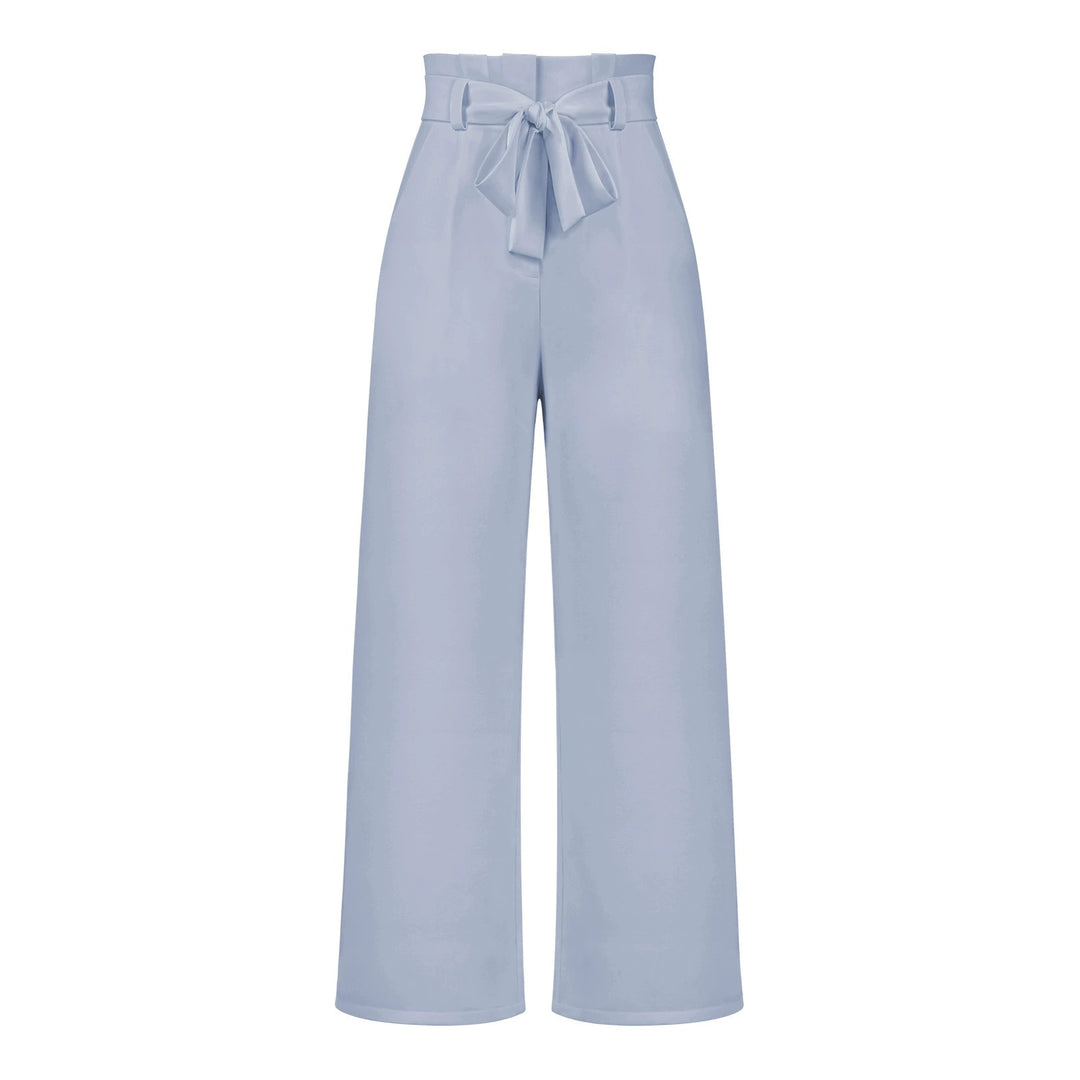 Womens High-Waisted Trousers with Tie Waist Relaxed Fit
