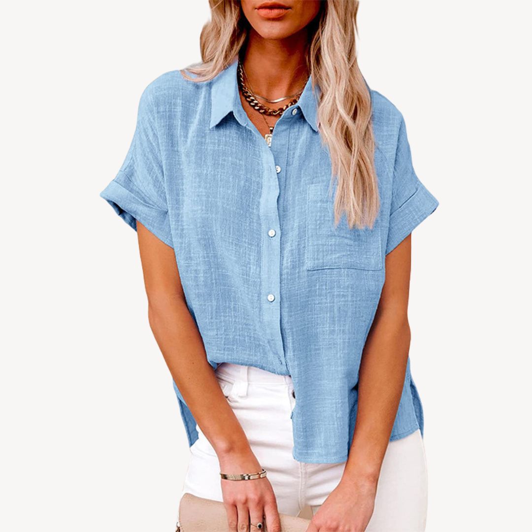 Womens Linen Shirt Short Sleeve Relaxed Fit