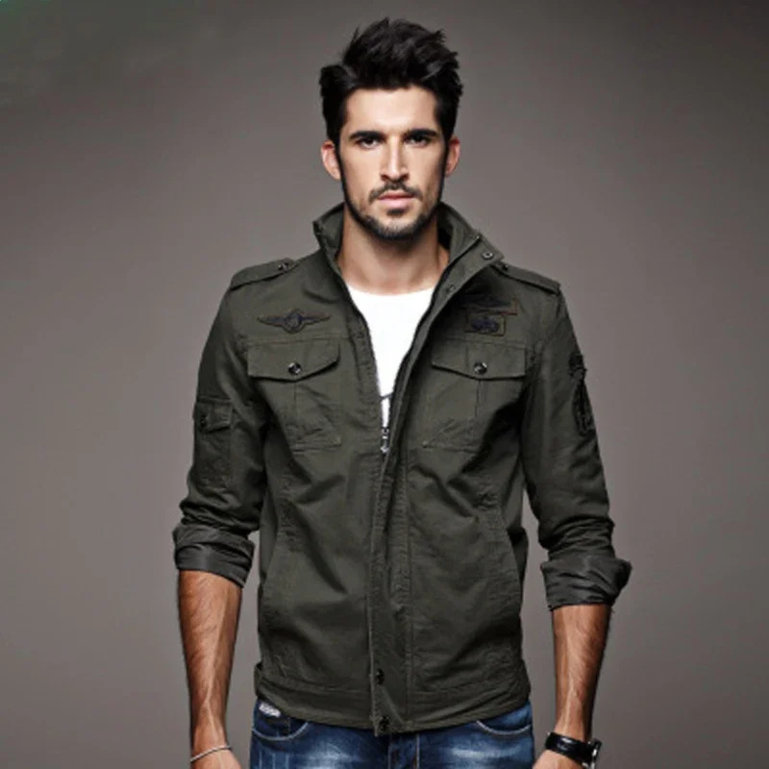 Mens Military Jacket Stand Collar Pockets
