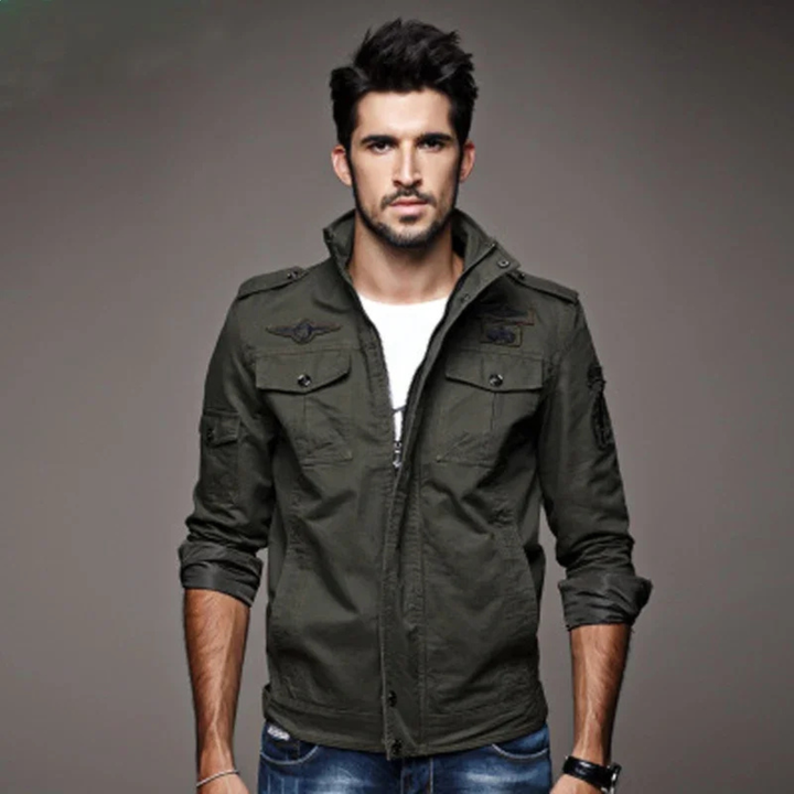Mens Military Jacket Stand Collar Pockets