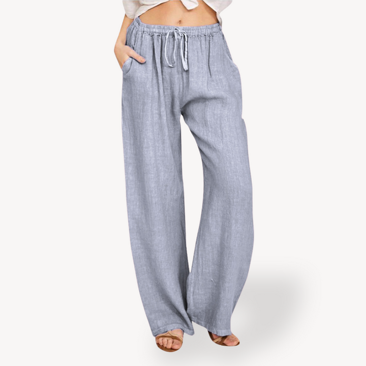 Womens Linen Wide-Leg Pants Drawstring Relaxed Fit