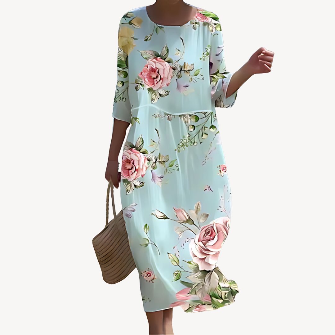 Womens Midi Dress Printed Sleeves