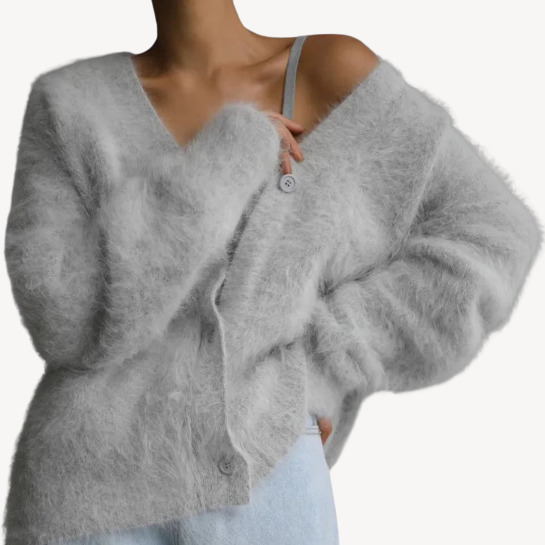 Womens Fluffy Cardigan Button Front Knit