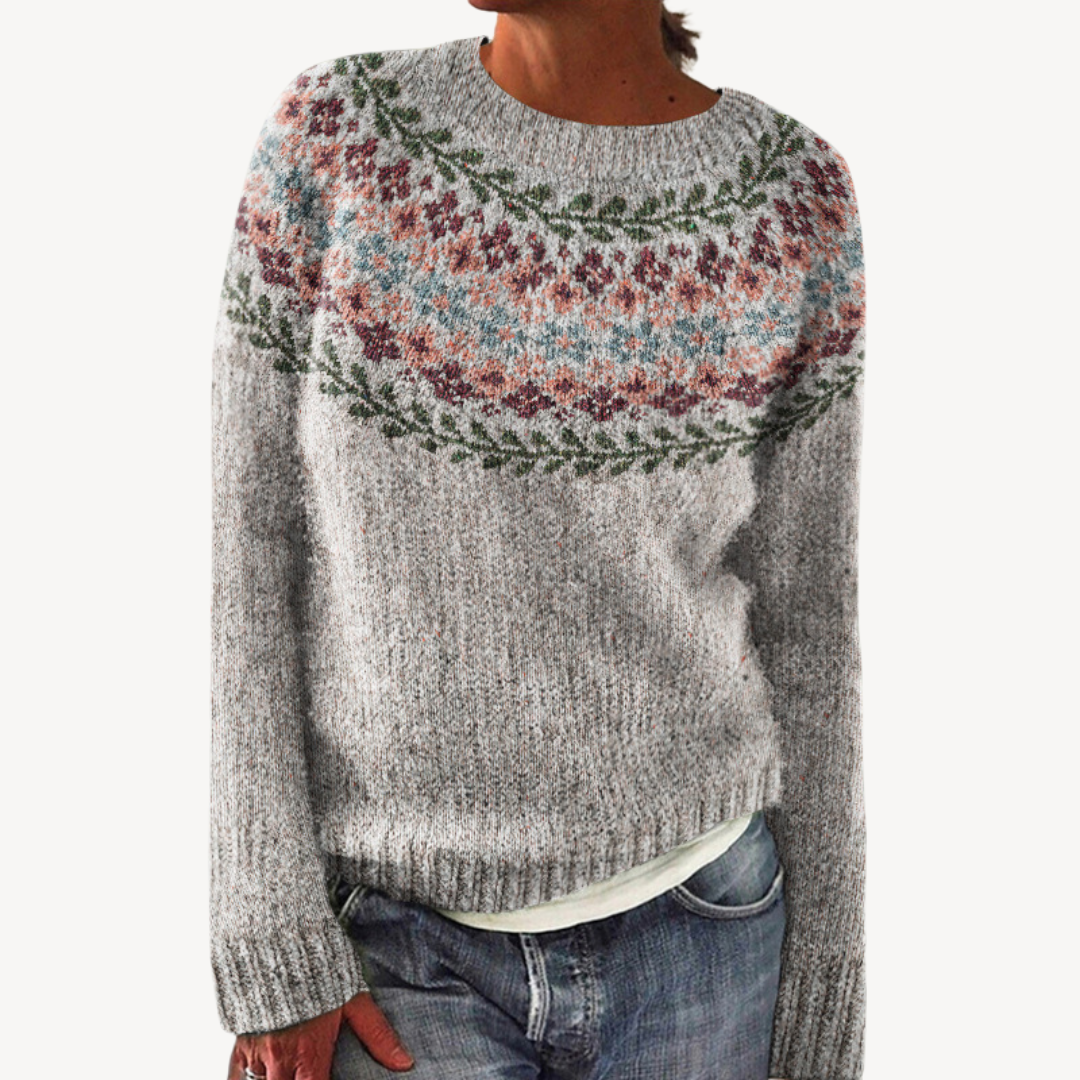 Womens Sweater with Embroidered Floral Design