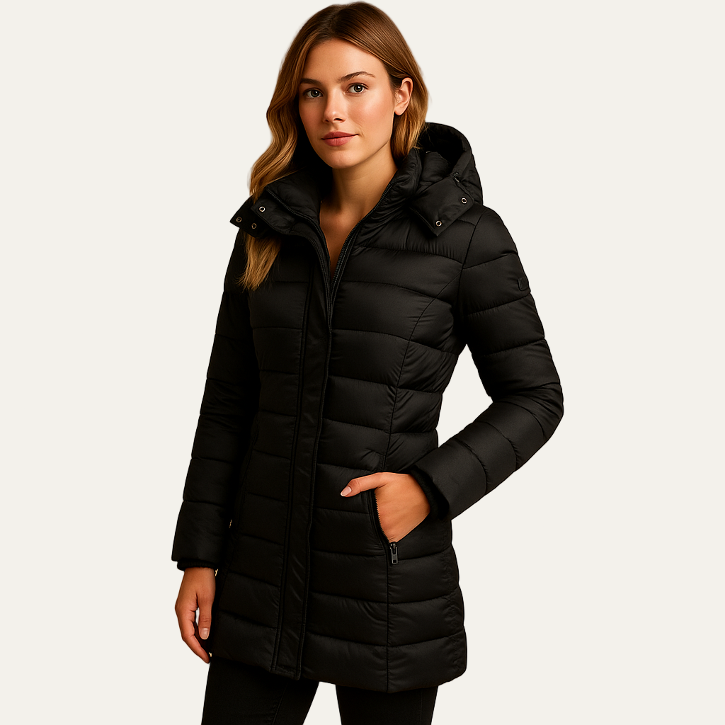 Womens Quilted Puffer Coat Mid Length Insulated - BritishMode